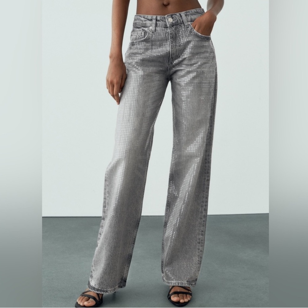 ZARA sequin foil jeans